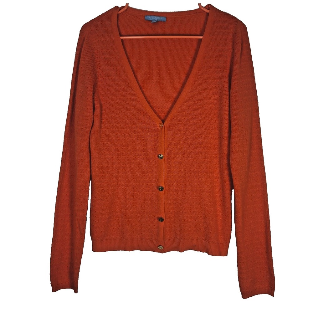 Draper James RSVP Sweater Womens Small Orange V Neck Cardigan Knit‎ Button Front